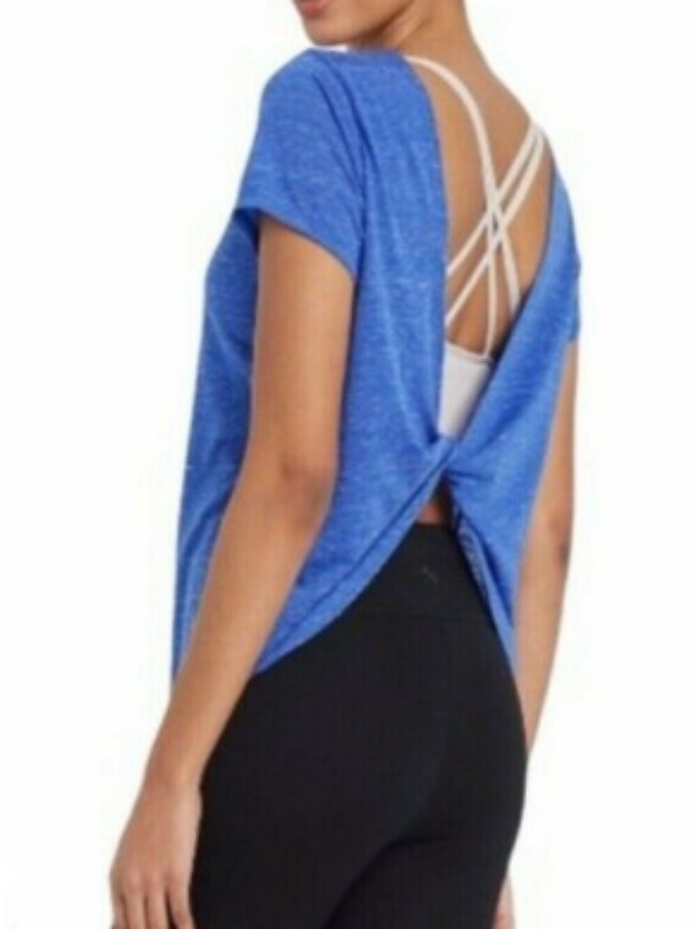 JOYLAB Twist Back Fleck Short Sleeve Women's Top Blue